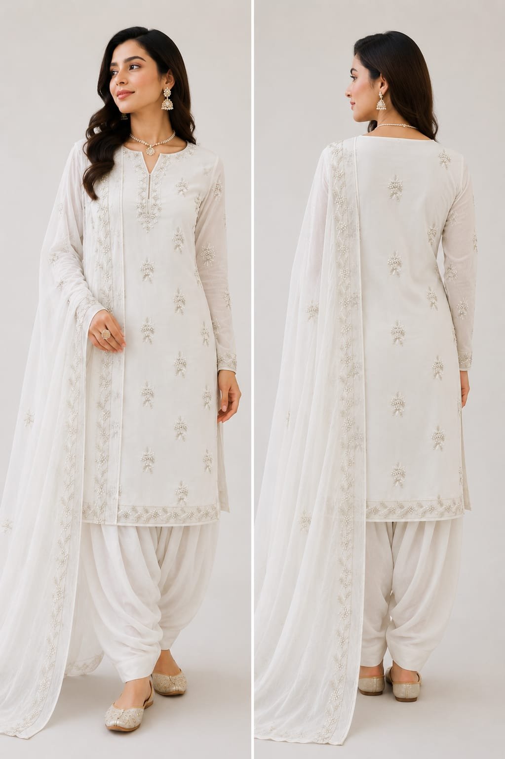 Elegant Off-White Embroidered Chiffon 3-Piece Unstitched Suit