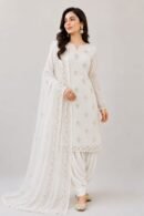 Elegant Off-White Embroidered Chiffon 3-Piece Unstitched Suit
