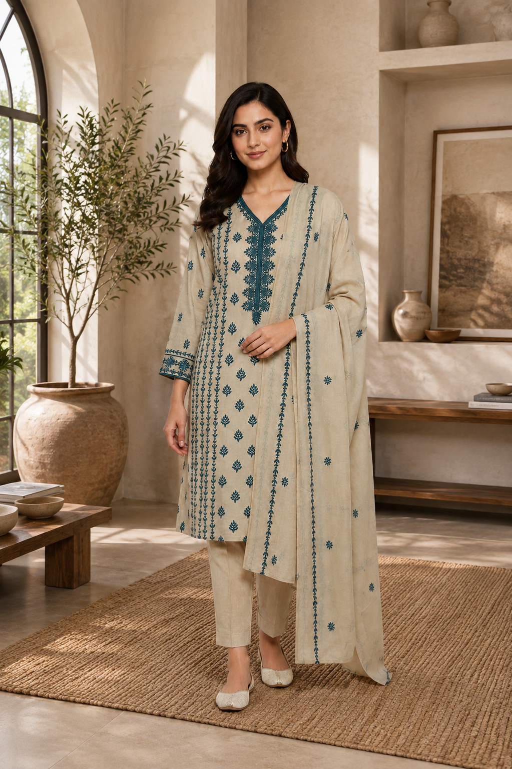 Linear Panel Embroidered Chiffon 3-Piece Unstitched Suit