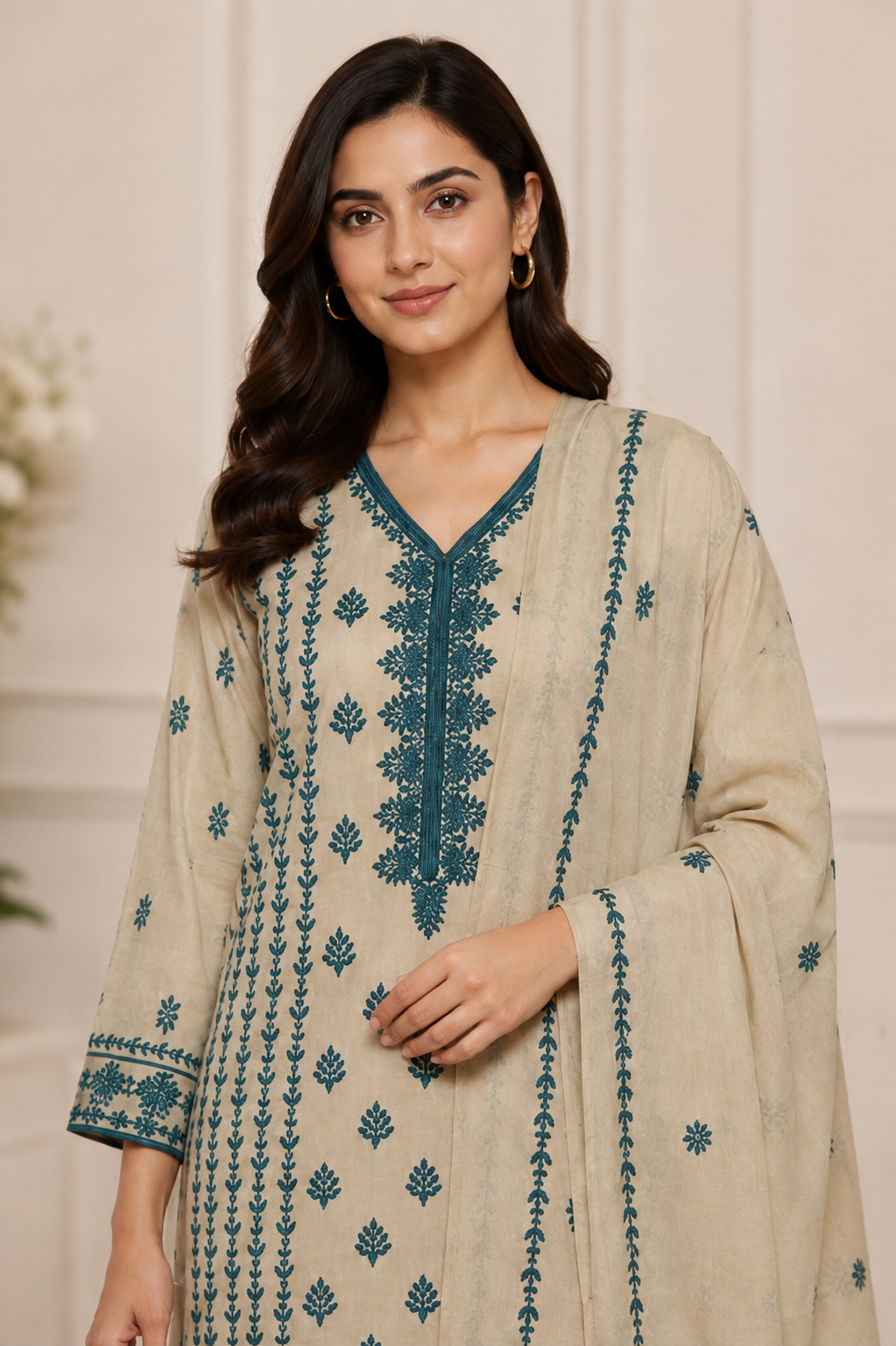 Linear Panel Embroidered Chiffon 3-Piece Unstitched Suit