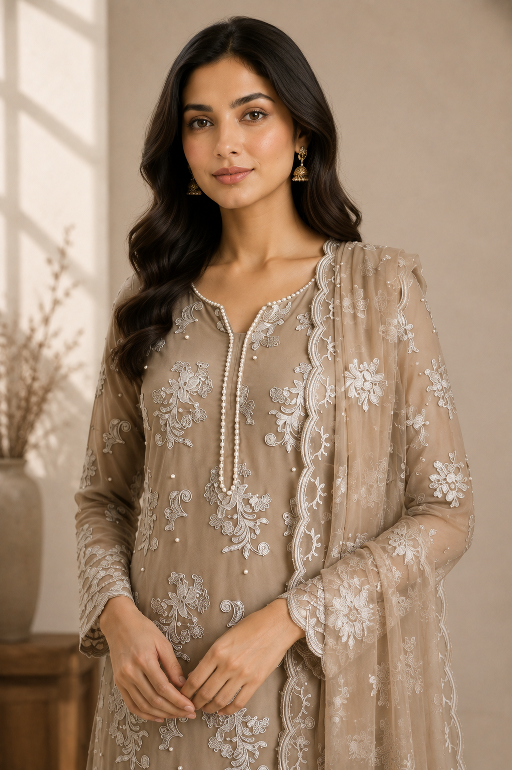 Dusty Pink Embroidered Chiffon 3-Piece Unstitched Suit