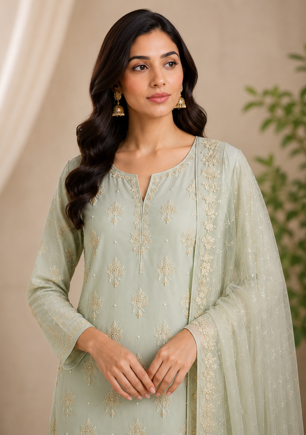 Off-White Embroidered Chiffon 3-Piece Unstitched Suit
