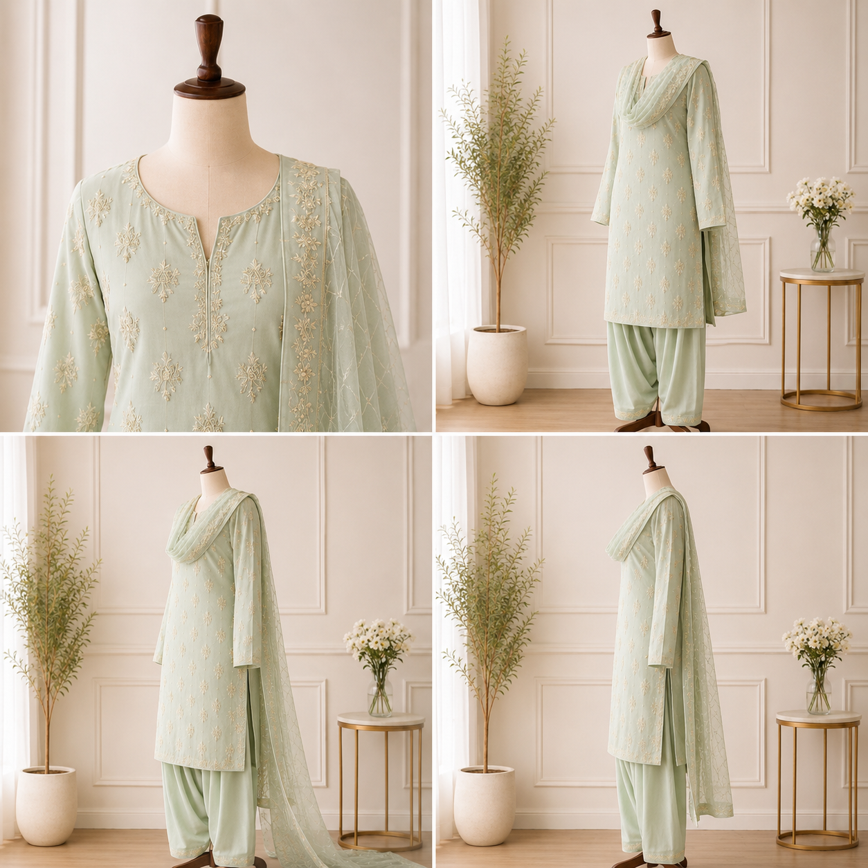 Off-White Embroidered Chiffon 3-Piece Unstitched Suit