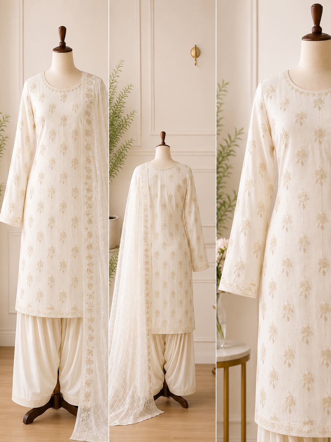 Off-White Embroidered Chiffon 3-Piece Unstitched Suit
