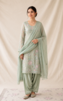 Sage Green Floral Embroidered Chiffon 3-Piece Unstitched Suit