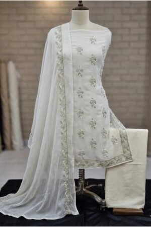 Elegant Off-White Embroidered Chiffon 3-Piece Unstitched Suit