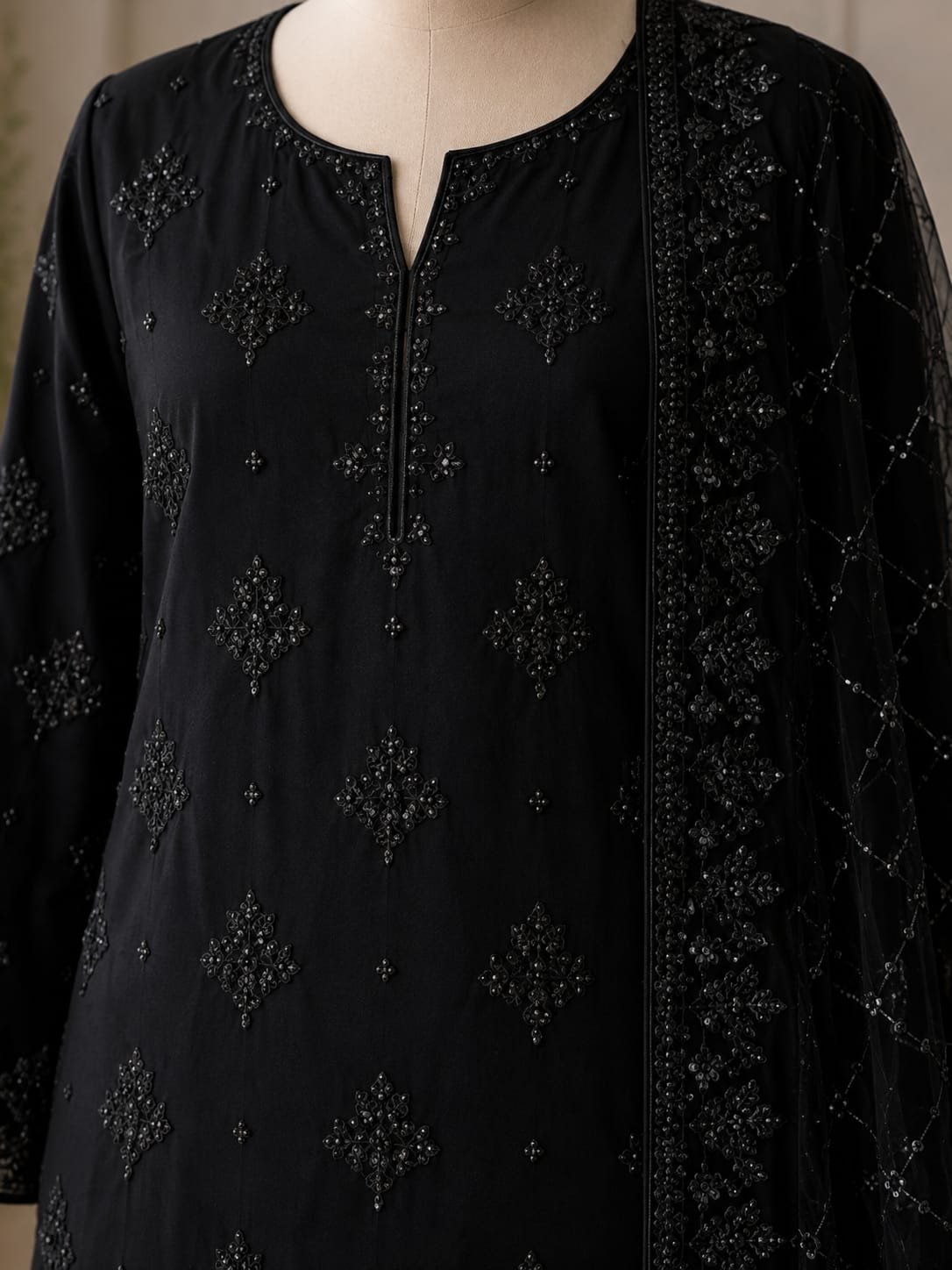 Black Embroidered Chiffon 3-Piece Unstitched Suit