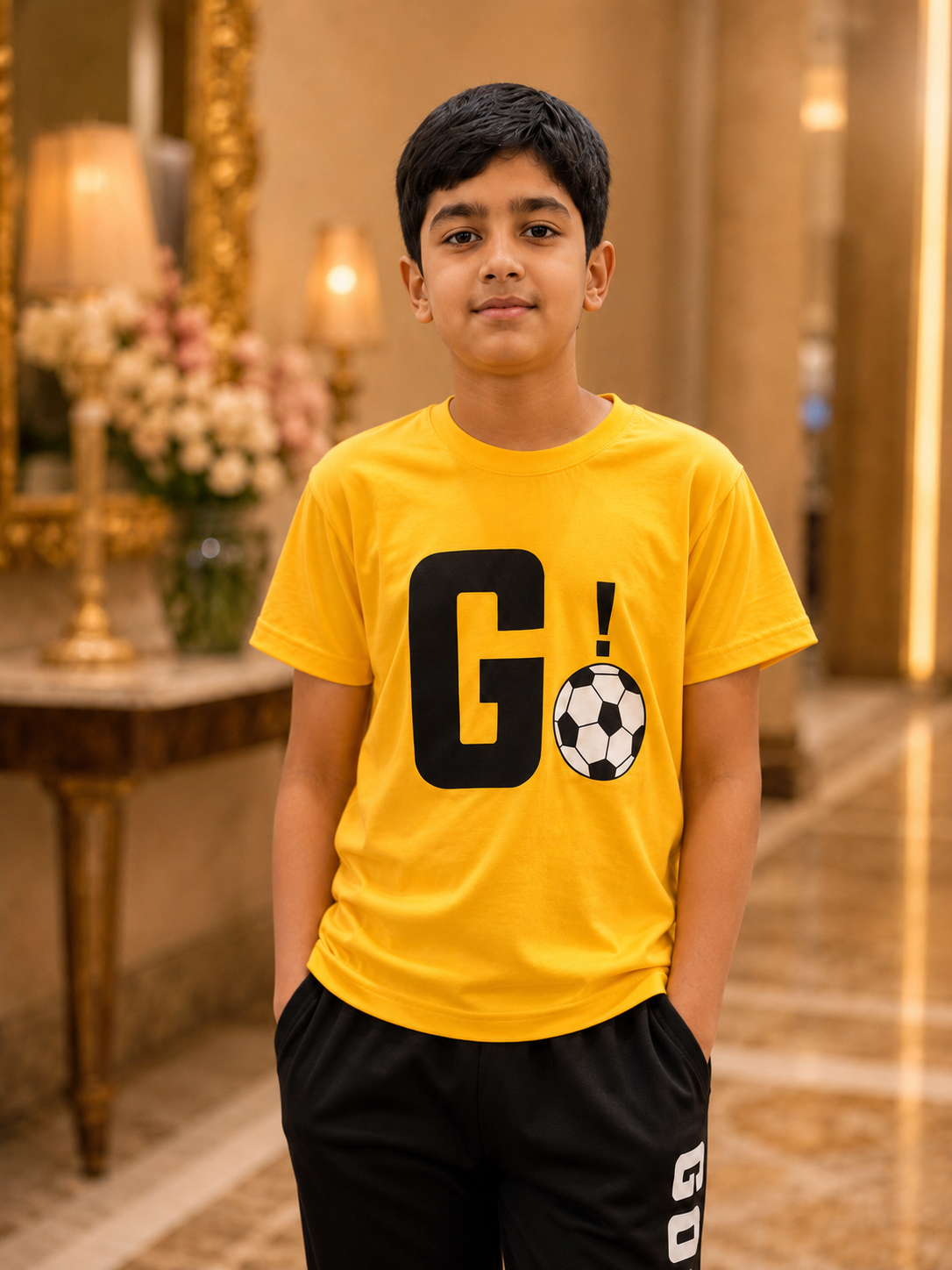 Boys Sporty Football Graphic T-Shirt and Trousers Set
