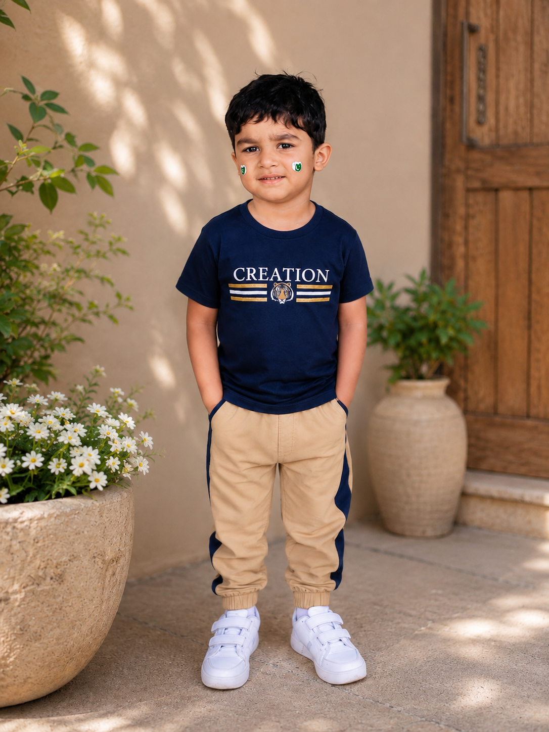 Boys Graphic T-Shirt and Side-Stripe Trousers Set