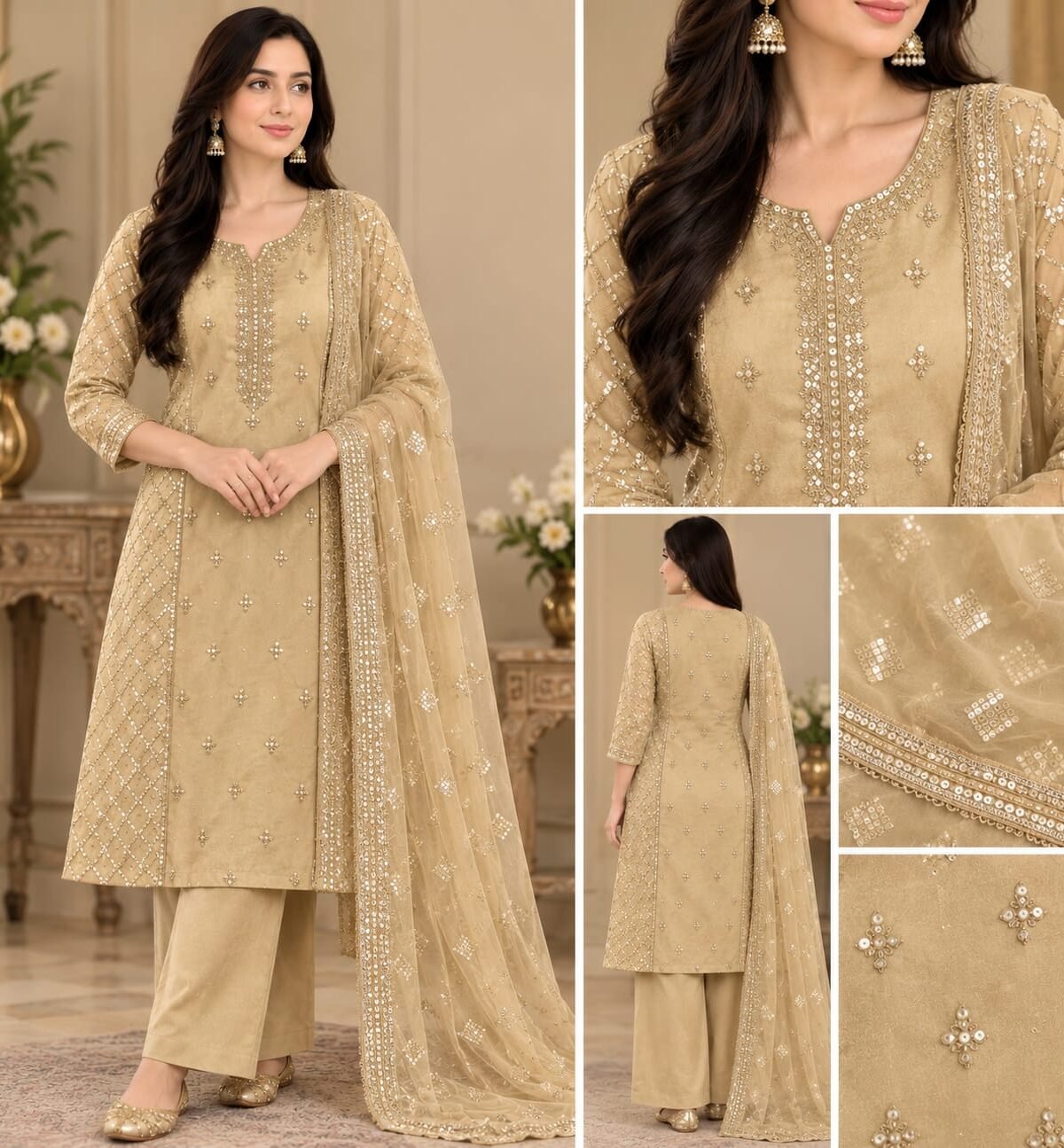 Designer Fancy Embroidered Suit Collection (3-Piece Net & Fabric Ensemble)