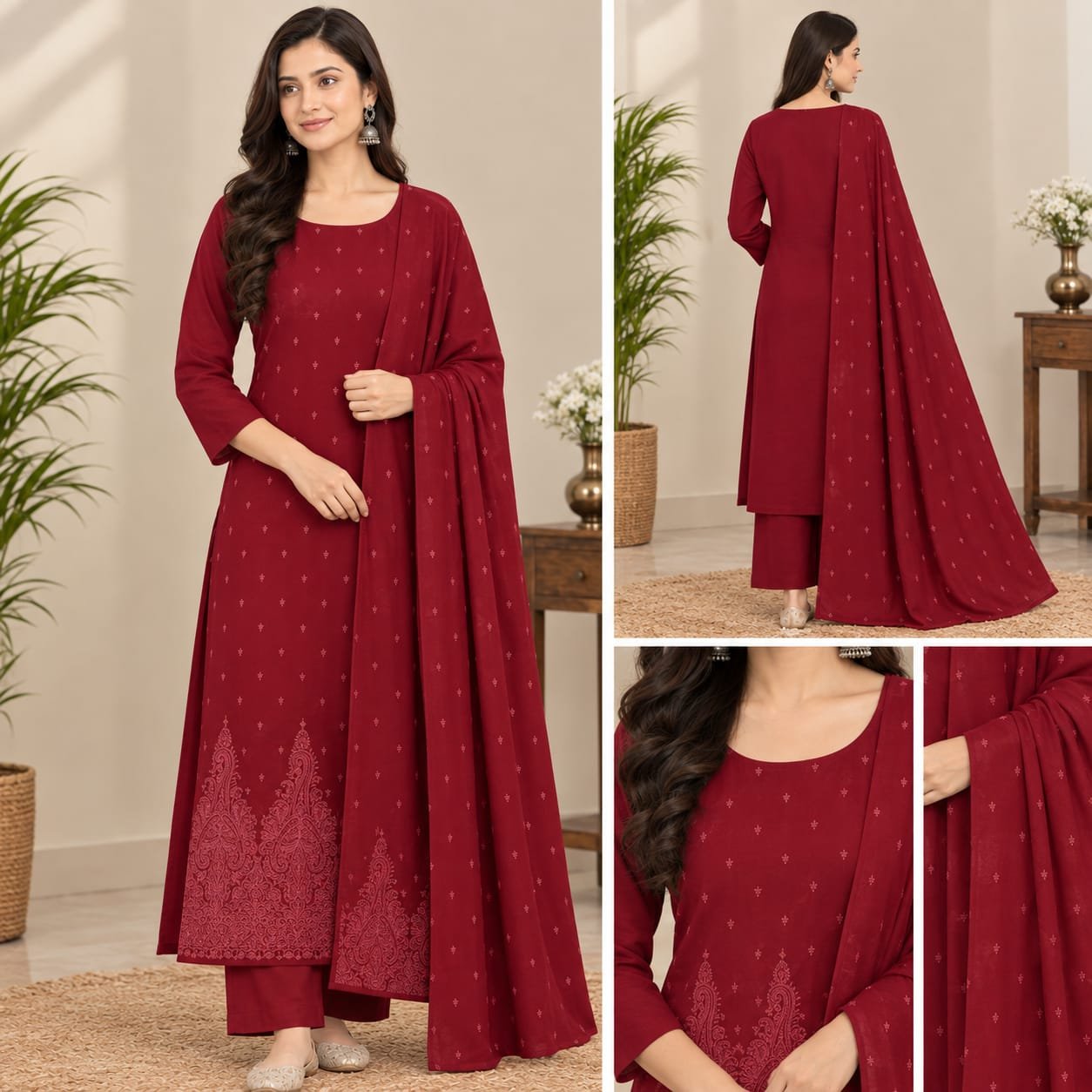 Classic Embroidered Shirt & Shawl 3-Piece Suit - Image 2
