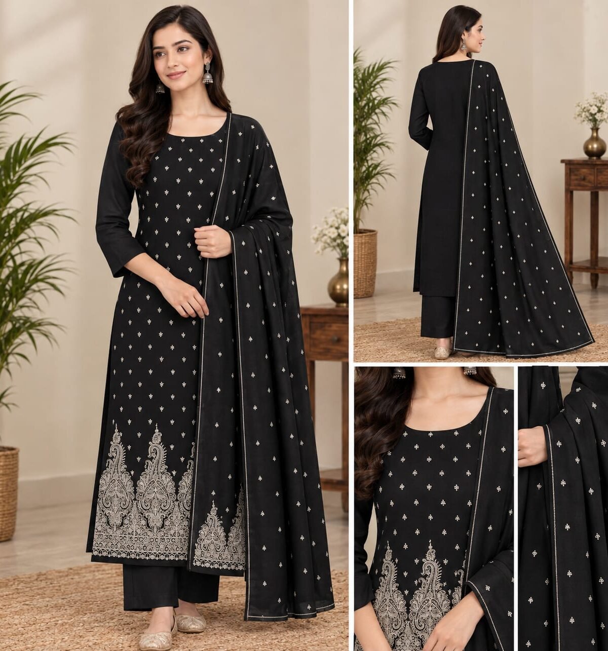 Classic Embroidered Shirt & Shawl 3-Piece Suit