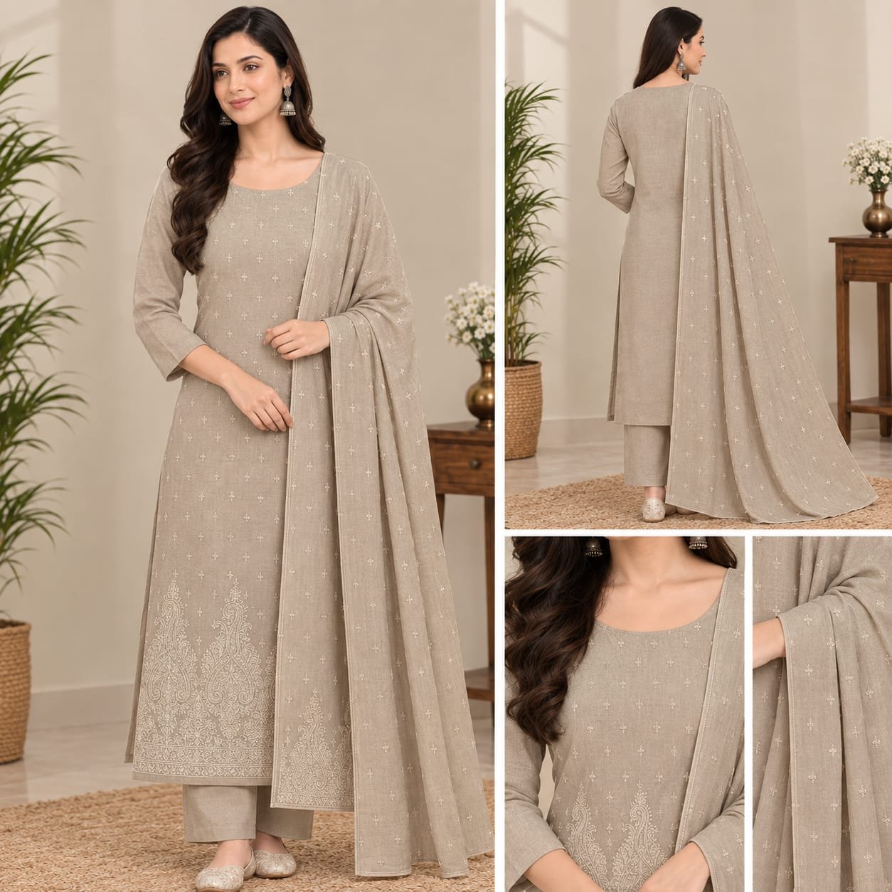 Classic Embroidered Shirt & Shawl 3-Piece Suit - Image 4
