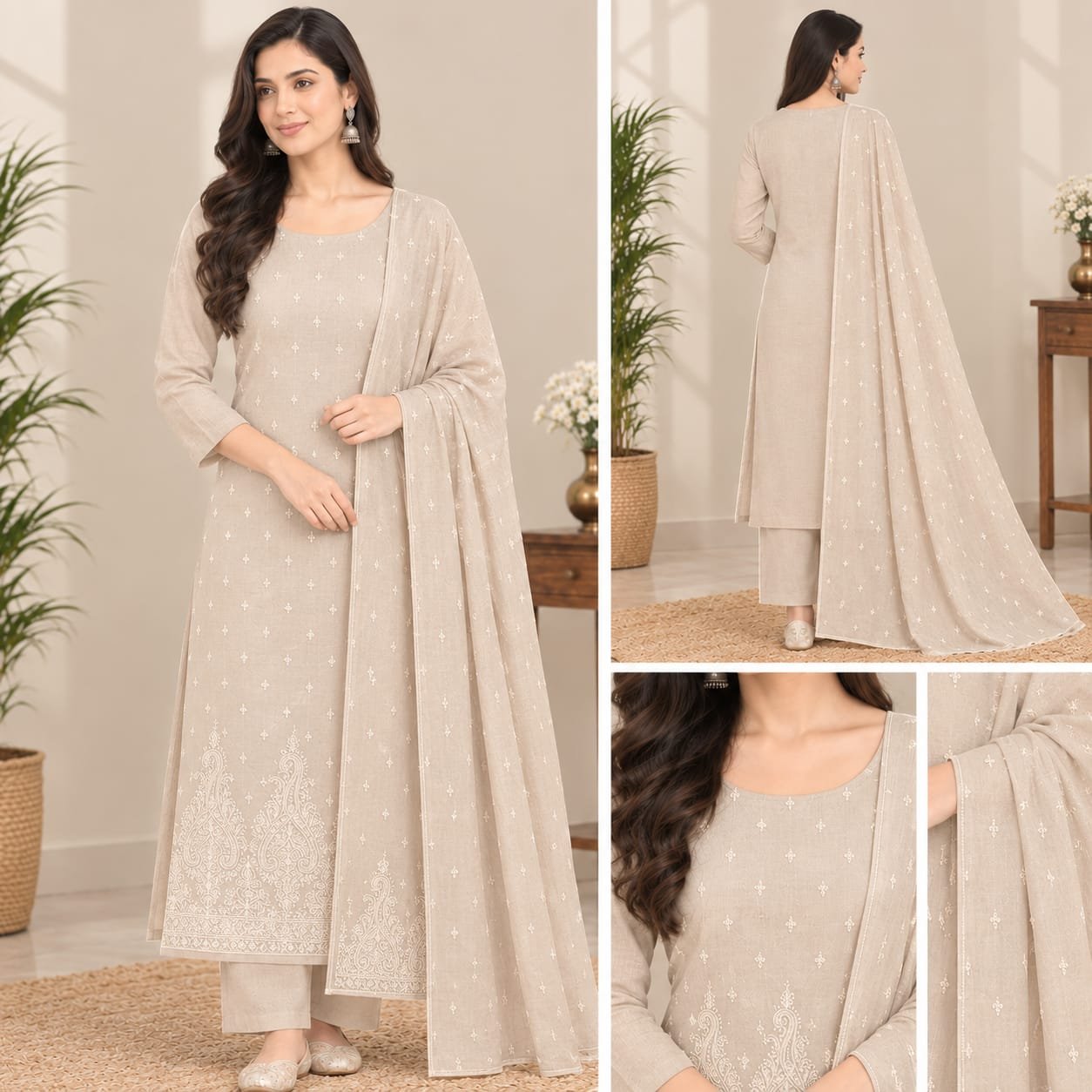 Classic Embroidered Shirt & Shawl 3-Piece Suit - Image 3