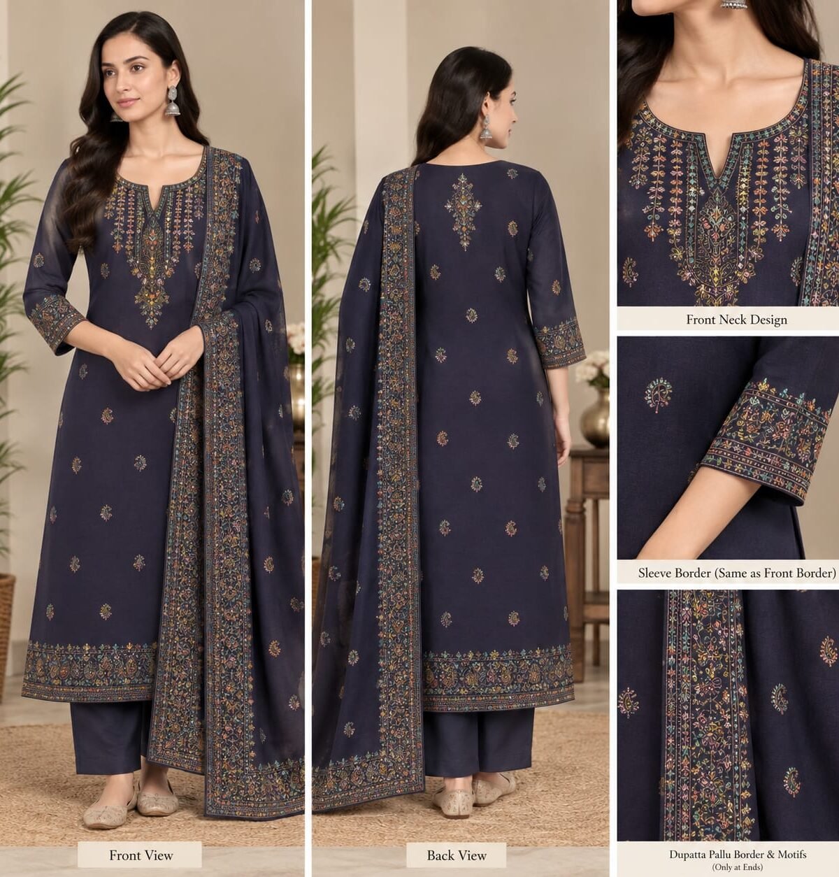 Designer Embroidered Shirt & Shawl Collection (3-Piece Ensemble with Plain Trouser)