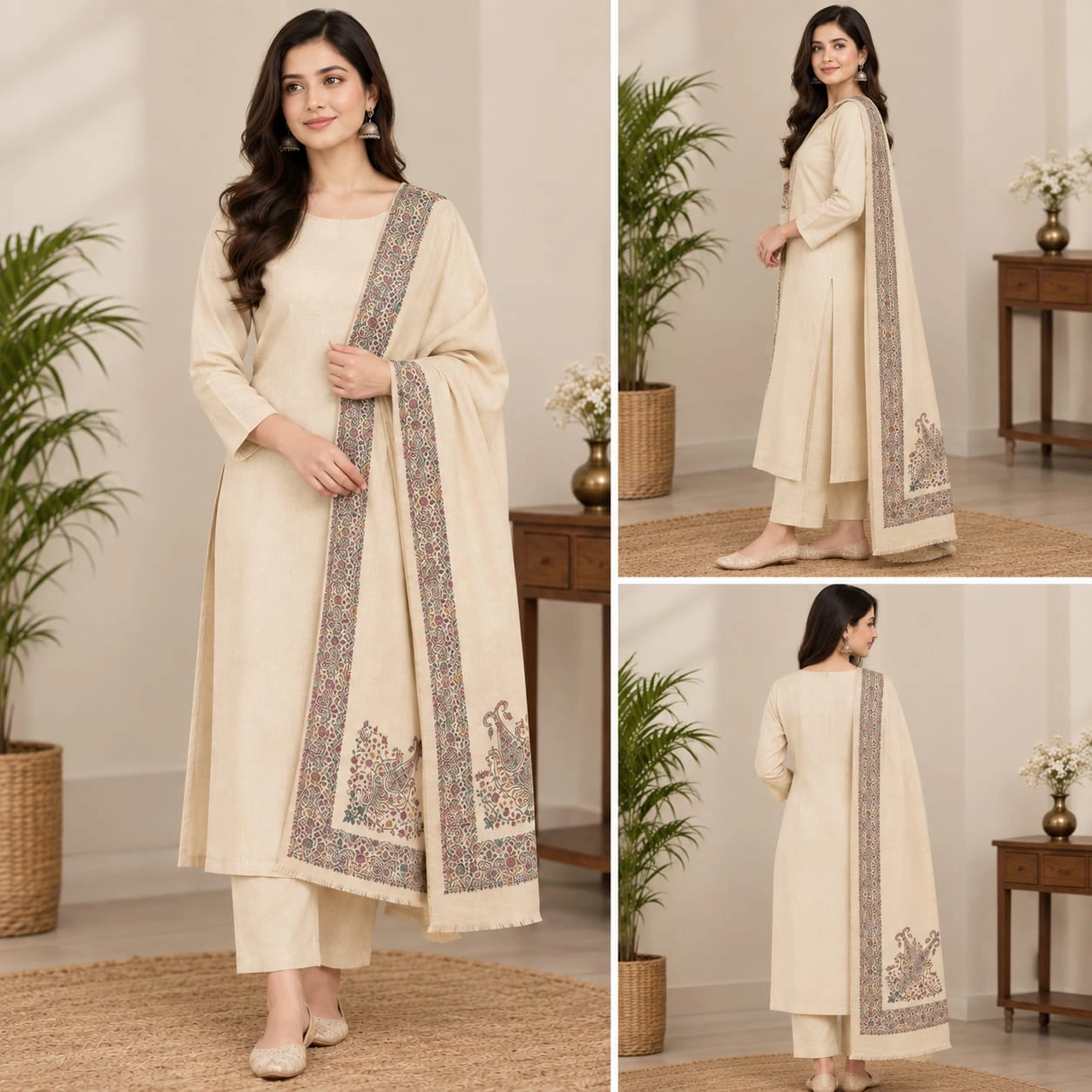 Plain Wool Suit with Intricate Kani/Embroidered Shawl Collection (3-Piece Ensemble) - Image 8