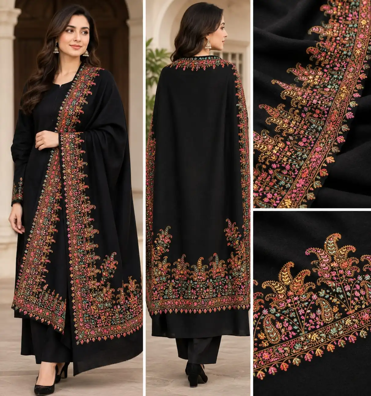 Handmade Wool Shawls Collection (Multi-Color & Traditional Border Designs) - Image 6