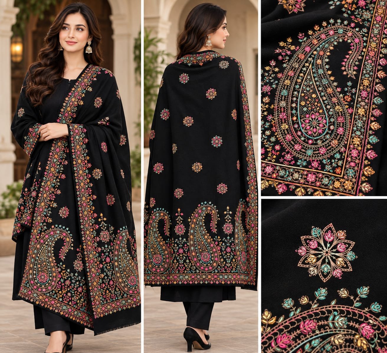 Handmade Wool Shawls Collection (Multi-Color & Traditional Border Designs) - Image 3