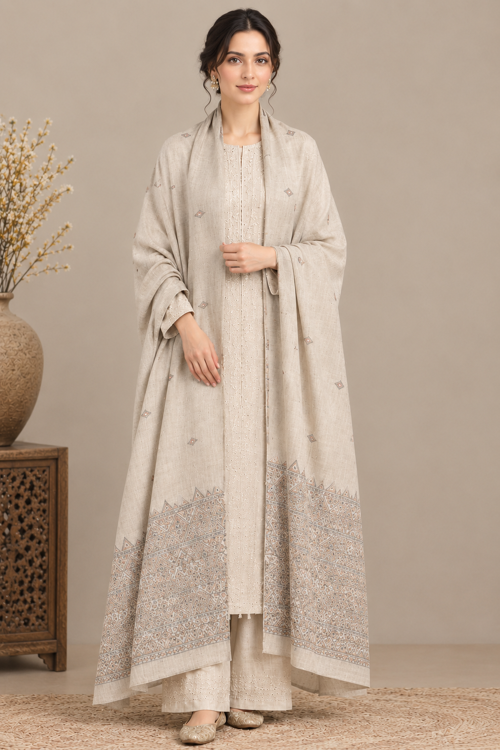Geometric Border Kani Wool Shawls Collection (Textured Winter Wraps) - Image 6