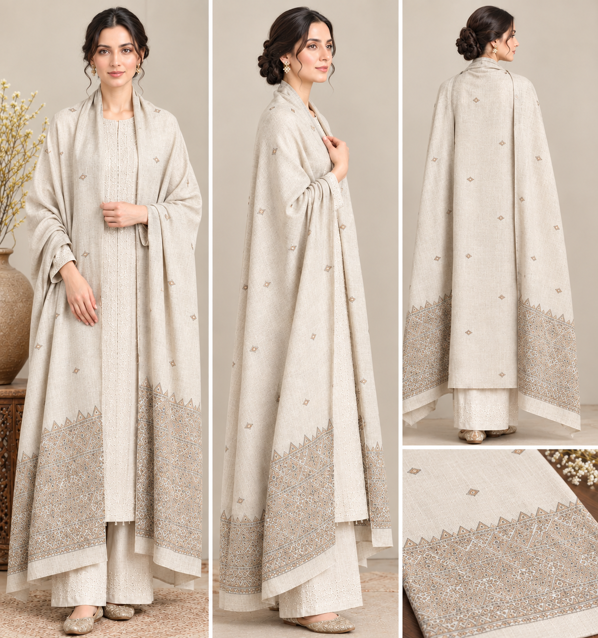 Geometric Border Kani Wool Shawls Collection (Textured Winter Wraps) - Image 5