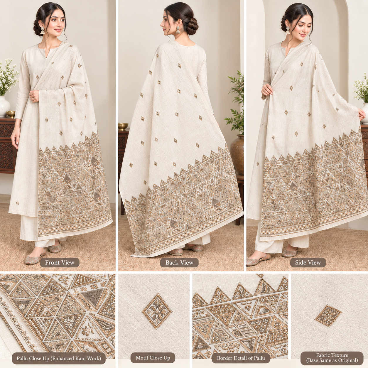 Geometric Border Kani Wool Shawls Collection (Textured Winter Wraps) - Image 4